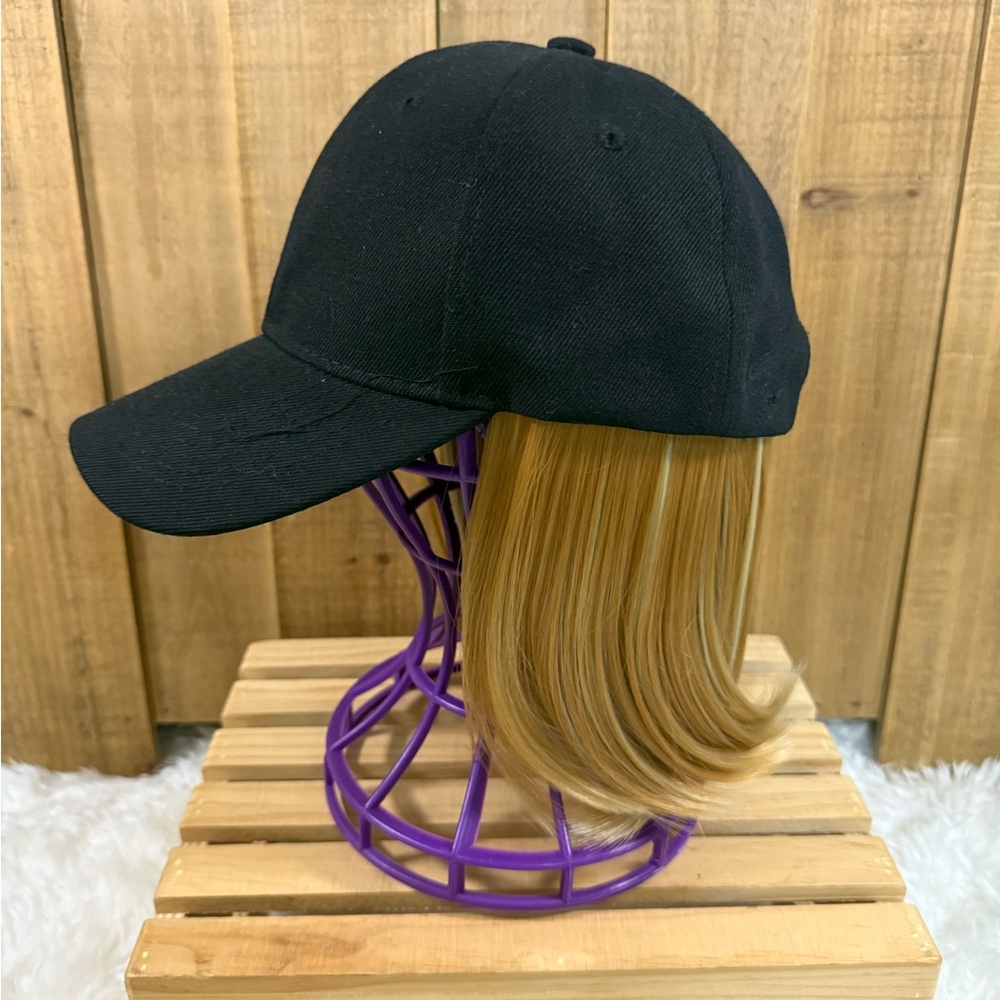 Hair Wigs Women’s Wig Shoulder Straight Under Black Adj Ball Cap Hat Blonde EUC